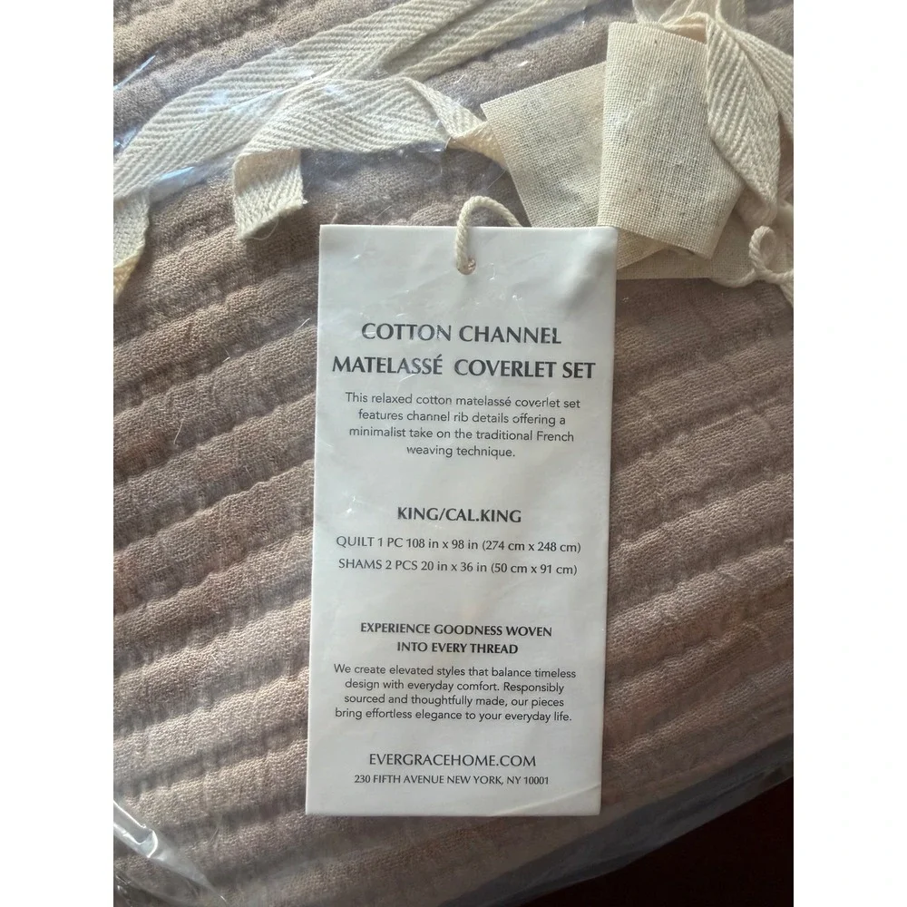 Evergrace Cotton Channel Matelasse Coverlet Set King/Cal King Tan 3pc New